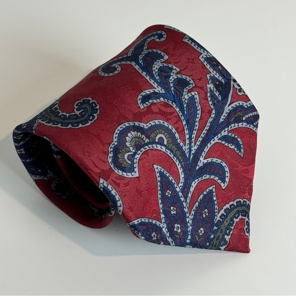 Vintage Christian Dior Silk Burgundy Blue Paisley Tie